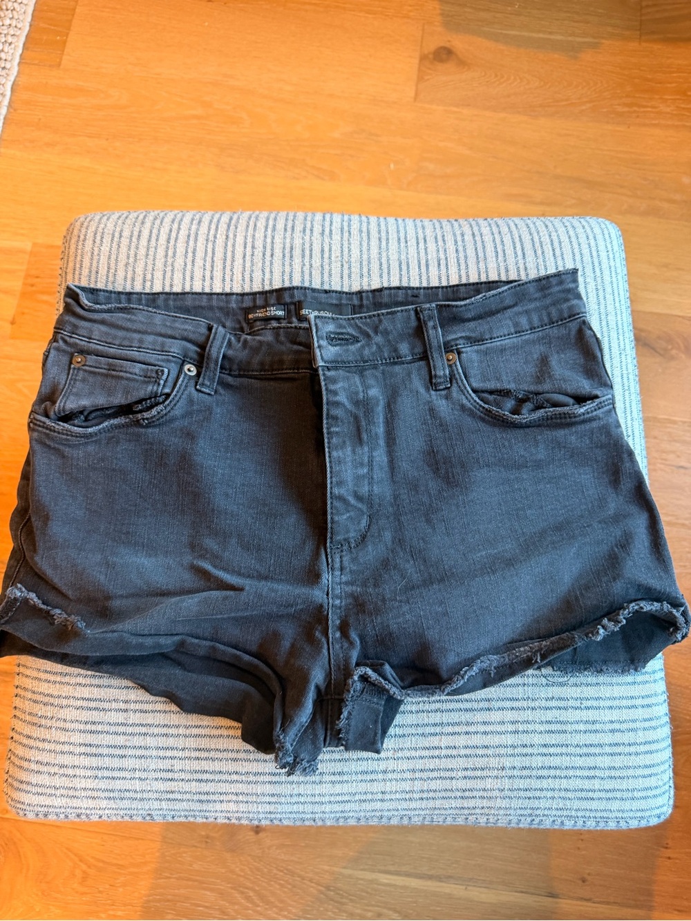 See Thru Soul Charcoal Distressed Denim Cutoff Shorts